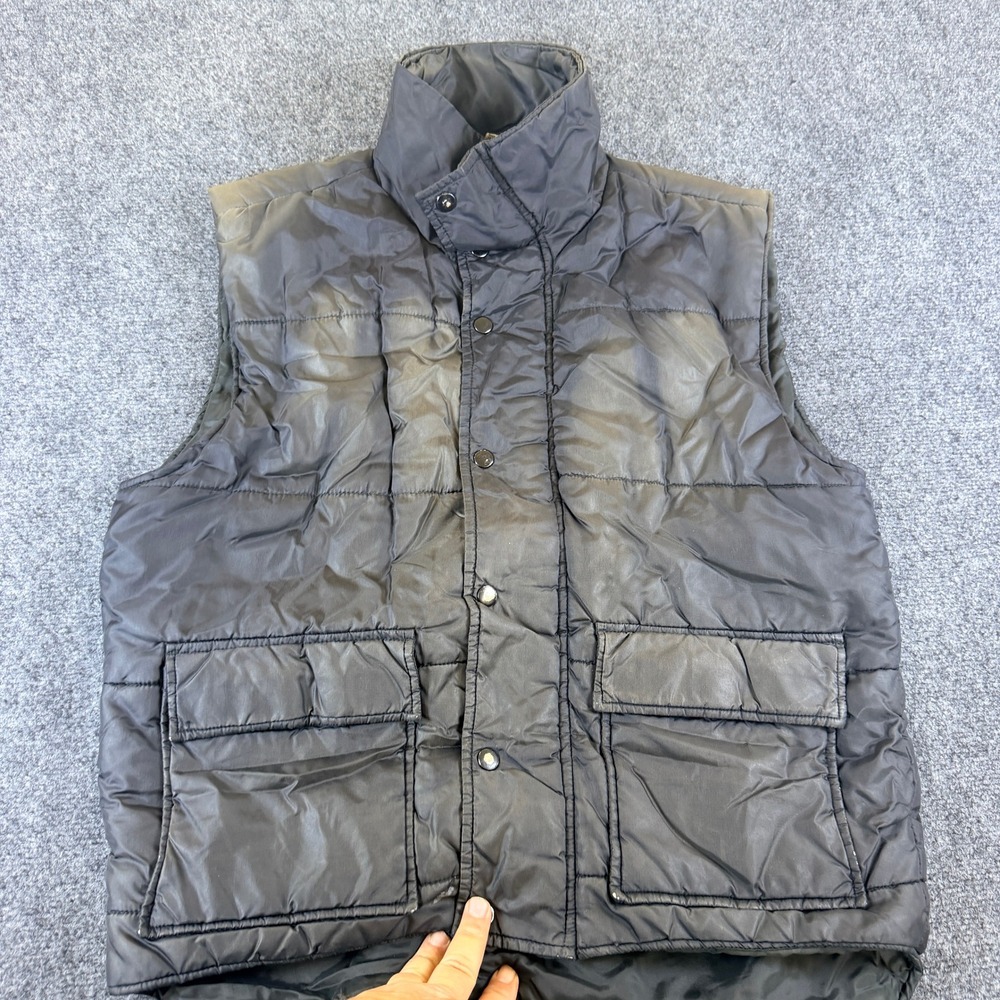 Vintage Sears‎ Mens Black Quilted Puffer Vest Size M 96050 Sunfaded Gorpcore